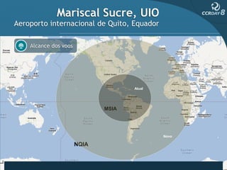 Mariscal Sucre, UIO
Aeroporto internacional de Quito, Equador

    Alcance dos voos




                                     Atual




                              MSIA




                                             Novo

                       NQIA
 