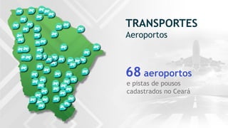 TRANSPORTES
Aeroportos
68 aeroportos
e pistas de pousos
cadastrados no Ceará
 