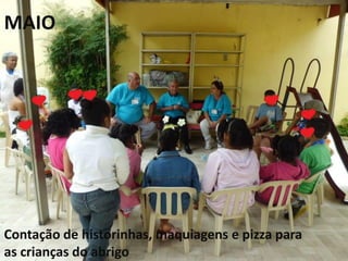 MAIO
Contação de historinhas, maquiagens e pizza para
as crianças do abrigo
 
