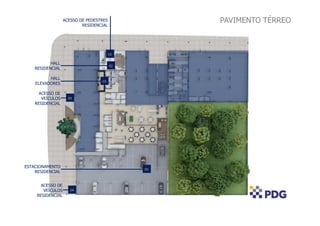 PAVIMENTO TÉRREOACESSO DE PEDESTRES
RESIDENCIAL
01
02
HALL
RESIDENCIAL
03
HALL
ELEVADORES
04
ACESSO DE
VEÍCULOS
RESIDENCIAL
05
ESTACIONAMENTO
RESIDENCIAL
04
ACESSO DE
VEÍCULOS
RESIDENCIAL
 