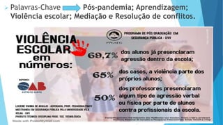  Palavras-Chave Pós-pandemia; Aprendizagem;
Violência escolar; Mediação e Resolução de conflitos.
 