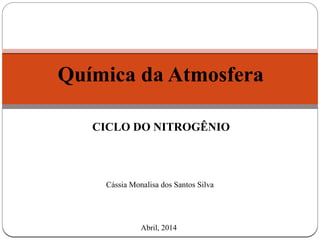 Cássia Monalisa dos Santos Silva
Química da Atmosfera
Abril, 2014
CICLO DO NITROGÊNIO
 