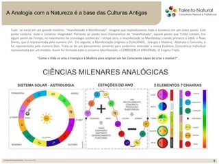 2
2
Inovação&Desenvolvimento–MicrospiensLtda
A Analogia com a Natureza é a base das Culturas Antigas
Tudo se inicia em um grande mistério: “Imanifestado e Manifestado”. Imagine que implodíssemos todo o Universo em um único ponto. Este
ponto conteria todo o Universo imaginável. Portanto ao ponto zero chamaremos de “Imanifestado”, aquele ponto que TUDO contém. Em
algum ponto do Tempo, no nascimento da cronologia conhecida – tempo zero, o Imanifestado se Manifestou criando primeiro a VIDA, o fluxo
Divino, que é representada pelo numero Um. Em seguida, a Manifestação originou a DUALIDADE, Energia e Matéria, Abstrato e Concreto, e
foi representada pelo numero Dois. Trata-se de um pensamento semente para podermos entender a nossa Essência, Consciência Individual
representada por um modelo. Assim foi formado todo o Universo Manifestado, a CONSCIENCIA UNIVERSAL. O Enigma Triplo.
"Como a Vida se uniu à Energia e à Matéria para originar um Ser Consciente capaz de criar e evoluir?".
 