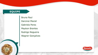 Bruna Paul 
Darcinei Maciel 
Gabriela Peres 
Maykon Brantes 
Rodrigo Nogueira 
Wagner Gonçalves 
EQUIPE 
 