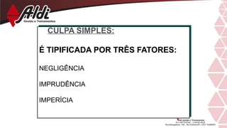 CULPA SIMPLES:
É TIPIFICADA POR TRÊS FATORES:
NEGLIGÊNCIA
IMPRUDÊNCIA
IMPERÍCIA
 