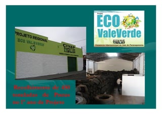 Recolhimento de 450
toneladas de Pneus
no 1º ano de Projeto
 