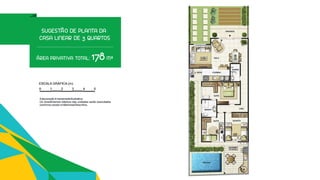 SUGESTÃO DE PLANTA DA
CASA LINEAR DE 3 QUARTOS
ÁREA PRIVATIVA TOTAL: 178 M²
 