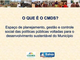 O QUE É O CMDS?
Espaço de planejamento, gestão e controle
social das políticas públicas voltadas para o
desenvolvimento sustentável do Município

 