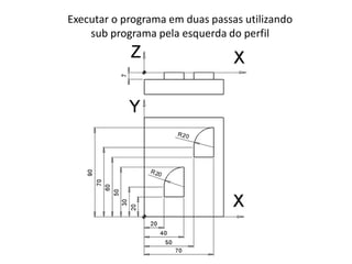 Executar o programa em duas passas utilizando
sub programa pela esquerda do perfil
 