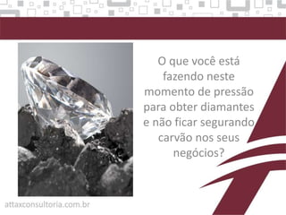 O que você está
fazendo neste
momento de pressão
para obter diamantes
e não ficar segurando
carvão nos seus
negócios?
 