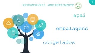 7
RESPONSÁVEIS AMBIENTALMENTE
açaí
congelados
embalagens
 