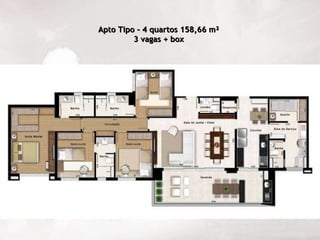 Apto Tipo - 4 quartos 158,66 m² 3 vagas + box 