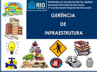 PREFEITURA DA CIDADE DO RIO DE JANEIRO
          Secretaria Municipal de Educação
          3ª Coordenadoria Regional de Educação
ESCOLA




            GERÊNCIA
                    DE
         INFRAESTRUTURA
 