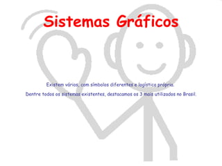 Sistemas Gráficos


         Existem vários, com símbolos diferentes e logística própria.

Dentre todos os sistemas existentes, destacamos os 3 mais utilizados no Brasil.
 