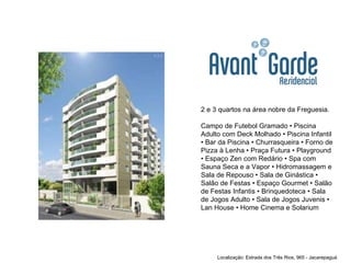 2 e 3 quartos na área nobre da Freguesia. Campo de Futebol Gramado • Piscina Adulto com Deck Molhado • Piscina Infantil • Bar da Piscina • Churrasqueira • Forno de Pizza à Lenha • Praça Futura • Playground • Espaço Zen com Redário • Spa com Sauna Seca e a Vapor • Hidromassagem e Sala de Repouso • Sala de Ginástica • Salão de Festas • Espaço Gourmet • Salão de Festas Infantis • Brinquedoteca • Sala de Jogos Adulto • Sala de Jogos Juvenis • Lan House • Home Cinema e Solarium   Localização: Estrada dos Três Rios, 965 - Jacarepaguá 