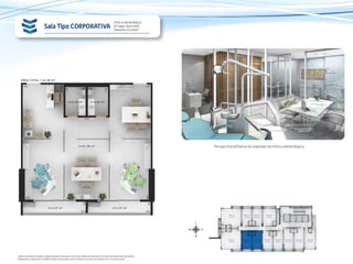 Perspectiva artística da sugestão da clínica odontológica
Sala Tipo CORPORATIVA
Clínica Odontológica
02 Salas: 602 e 603
Tamanho: 61,60m²
Imagens meramente ilustrativas. Sugestão de layout e decoração, com móveis e objetos em dimensões comerciais, não fazendo parte do contrato.
Equipamentos, acabamentos, mobiliário e objetos de decoração a serem entregues conforme memorial descritivo e contrato de venda.
 