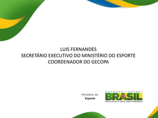 LUIS FERNANDES
SECRETÁRIO EXECUTIVO DO MINISTÉRIO DO ESPORTE
COORDENADOR DO GECOPA
 