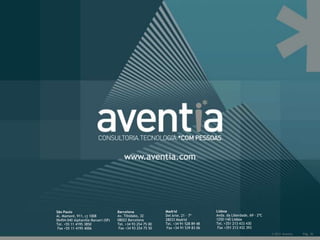 Início no Brasil:Estamos colocando no mercado duas áreas de especialização horizontais e uma área de especialização vertical.Consultoria em Project ManagementOutsourcing especializado PM e BATreinamento certificado PMI e IIBAConsultoria ITIL, CMMi, ISO 27KProvas e Qualidade de SoftwareMigração de SistemasConsultoria de Negócio e ProcessosProject Management Office (PMO)Gestão e Exploração de Rede e Serviços TICTelecom