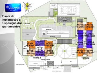 Planta de
implantação e
disposição dos
apartamentos
 