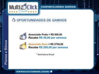 Associado Prata = R$ 600,00
Recebe R$ 40,00 por semana

Associado Ouro = R$ 2750,00
Recebe R$ 200,00 por semana

      * Assinatura Anual
 