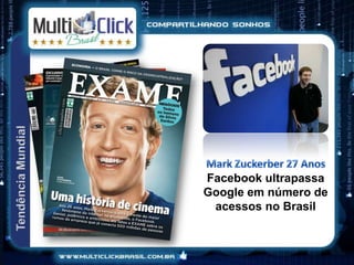 Facebook ultrapassa
Google em número de
 acessos no Brasil
 