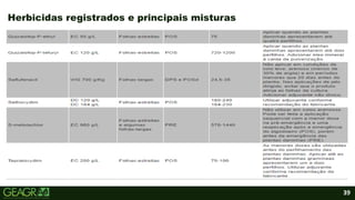 39
• Tópicos, subtópicos e corpos de textos.
Herbicidas registrados e principais misturas
 