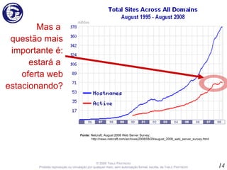 Mas a  questão mais importante é: estará a  oferta web estacionando? © 2008 T ABLE   P ARTNERS Proibida reprodução ou circulação por qualquer meio, sem autorização formal, escrita, de T ABLE  P ARTNERS Fonte:  Netcraft,  August 2008 Web Server Survey ; http://news.netcraft.com/archives/2008/08/29/august_2008_web_server_survey.html 