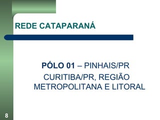 8
REDE CATAPARANÁ
PÓLO 01 – PINHAIS/PR
CURITIBA/PR, REGIÃO
METROPOLITANA E LITORAL
 