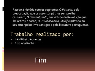 Irmão: D. Luís FilipeCasamentoEm quatro de Setembro 1913 D. Ma-nuel casou-se com D. Augusta Vitória,princesa de Hohenzollern – Siganarin-gen ( 1890-1966 ), sua prima ( por ser neta da Infanta Antónia de Portugal ), efilha do príncipe Guilherme de Hohenzo-llern-Sigmaringen. 