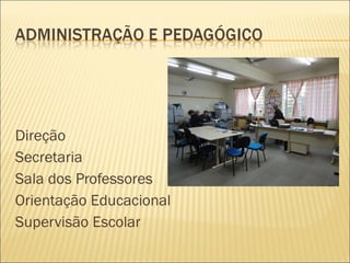 Direção  Secretaria Sala dos Professores Orientação Educacional Supervisão Escolar 