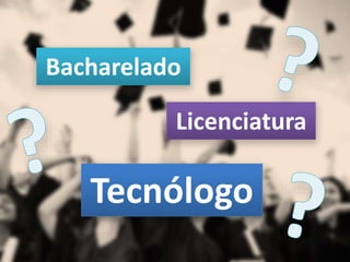 Licenciatura
Bacharelado
Tecnólogo
 