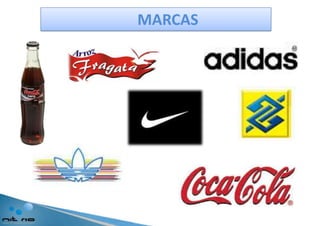 MARCAS É um sinalousímbolovisualmenteperceptívelquetantopode ser umadenominação; umafigura, logotipoouemblema, ouainda, umacombinaçãodesseselementos.