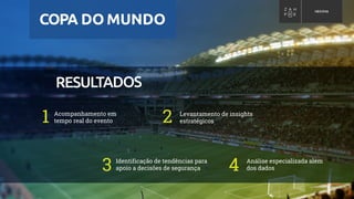 Acompanhamento em
tempo real do evento
Levantamento de insights
estratégicos
Identificação de tendências para
apoio a decisões de segurança
Análise especializada além
dos dados
 