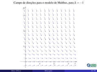 Campo de direções para o modelo de Malthus, para λ = −1
Elton (UFLA) Bifurcações 32 / 59
 