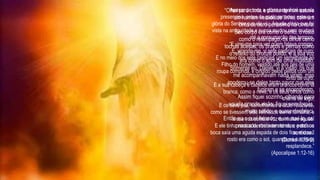 MIGUEL
PRINCIPE DA PÉRSIA
GABRIEL
PRINCIPE DA GRÉCIA
“Olhei para cima, e diante de mim estava
um homem vestido de linho, com um
cinto de ouro puríssimo na cintura.
Seu corpo era como o berilo, o rosto
como o relâmpago, os olhos como
tochas acesas, os braços e pernas como
o reflexo do bronze polido, e a sua voz
era como o som de uma multidão.
Somente eu, Daniel, vi a visão; os que
me acompanhavam nada viram, mas
apoderou-se deles tanto pavor que eles
fugiram e se esconderam.
Assim fiquei sozinho, olhando para
aquela grande visão; fiquei sem forças,
muito pálido, e quase desfaleci.
Então eu o ouvi falando, e, ao ouvi-lo, caí
prostrado, rosto em terra, e perdi os
sentidos.”
(Daniel 10:5-9)
Apesar de toda a glória angelical que ele
presenciou, antes de qualquer coisa estava a
glória do Senhor que ele viu. Aquela glória que foi
vista na antiguidade e nunca mudou nem mudará
até a consumação dos tempos.
“E virei-me para ver quem falava comigo.
E, virando-me, vi sete castiçais de ouro;
E no meio dos sete castiçais um semelhante ao
Filho do homem, vestido até aos pés de uma
roupa comprida, e cingido pelos peitos com um
cinto de ouro.
E a sua cabeça e cabelos eram brancos como lã
branca, como a neve, e os seus olhos como
chama de fogo;
E os seus pés, semelhantes a latão reluzente,
como se tivessem sido refinados numa fornalha, e
a sua voz como a voz de muitas águas.
E ele tinha na sua destra sete estrelas; e da sua
boca saía uma aguda espada de dois fios; e o seu
rosto era como o sol, quando na sua força
resplandece.”
(Apocalipse 1:12-16)
 