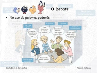Escola E.B. 1 do Sete e Meio Adelaide Estevens
O Debate
• No uso da palavra, poderás:
 