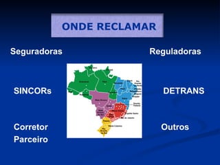 Seguradoras SINCORs Corretor Parceiro  Reguladoras DETRANS Outros ONDE RECLAMAR 
