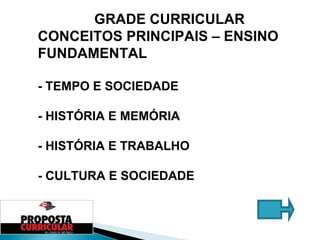GRADE CURRICULAR CONCEITOS PRINCIPAIS – ENSINO FUNDAMENTAL - TEMPO E SOCIEDADE - HISTÓRIA E MEMÓRIA - HISTÓRIA E TRABALHO - CULTURA E SOCIEDADE 