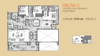 FORÇA 
Elaboração: IM Gafisa 
OPÇÃO 5: 3 SUÍTES, SALA ÍNTIMA E ESCRITÓRIO. ANDAR ÍMPAR – FINAL 2  