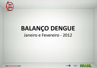 BALANÇO DENGUE
Janeiro e Fevereiro - 2012
 