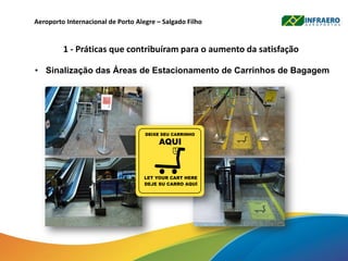 Aeroporto Internacional de Porto Alegre – Salgado Filho
1 - Práticas que contribuíram para o aumento da satisfação
• Sinalização das Áreas de Estacionamento de Carrinhos de Bagagem
DEIXE SEU CARRINHO
DEJE SU CARRO AQUÍ
LET YOUR CART HERE
AQUI
 