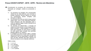 Prova COVEST-COPSET - 2019 - UFPE - Técnico em Mecânica
 