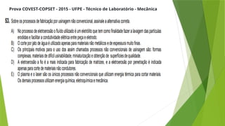 Prova COVEST-COPSET - 2015 - UFPE - Técnico de Laboratório - Mecânica
 