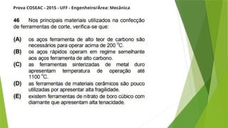 Prova COSEAC - 2015 - UFF - Engenheiro/Área: Mecânica
 
