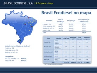 BRASIL ECODIESEL S.A. | A Empresa - Mapa


                              Brasil Ecodiesel no mapa




                                *APP = Área de Preservação Permanente
 