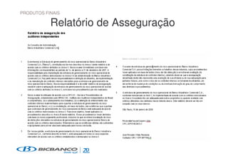 PRODUTOS FINAIS

           Relatório de Asseguração
 