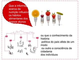 Que a informação 
acerca da 
nutrição influencie 
os hábitos 
alimentares dos 
nossos alunos 
ou que o conhecimento da 
história 
política do país afete de um 
modo 
ou outro a consciência de 
cidadania 
dos indivíduos 
 
