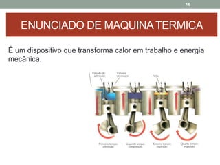 É um dispositivo que transforma calor em trabalho e energia
mecânica.
16
ENUNCIADO DE MAQUINATERMICA
 