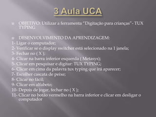 PROFESSORAS:Leni Batista Camargo     Jussara Rangel MagalhãesAdriana Flávia de Martins e LourençoSÉRIE/ANO: 4 anos A, B e CRESUMO: Acreditamos que o laptop é mais uma ferramenta para o professor trabalhar seus conteúdos pedagógicos e que propicia maior interesse para os alunos, deixa as aulas mais dinâmicas e atrativas.