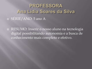 DESAFIOS, DIFICULDADES E SOLUÇÕESComo os alunos não possuem conhecimento prévio de informática as aulas demoram mais do que o previsto para realizá-las.A rede de energia da escola não comporta o carregamento dos nets da mesma vez, por isso nos organizamos entre as salas.Falta tomadas nas salas.Alguns professores ainda se mostram resistentes com essa nova ferramenta.